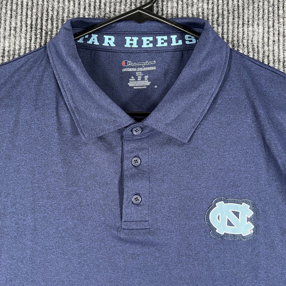 North Carolina Tar Heels Polo Shirt Champion Mens 2XL XXL Blue Short Sleeve